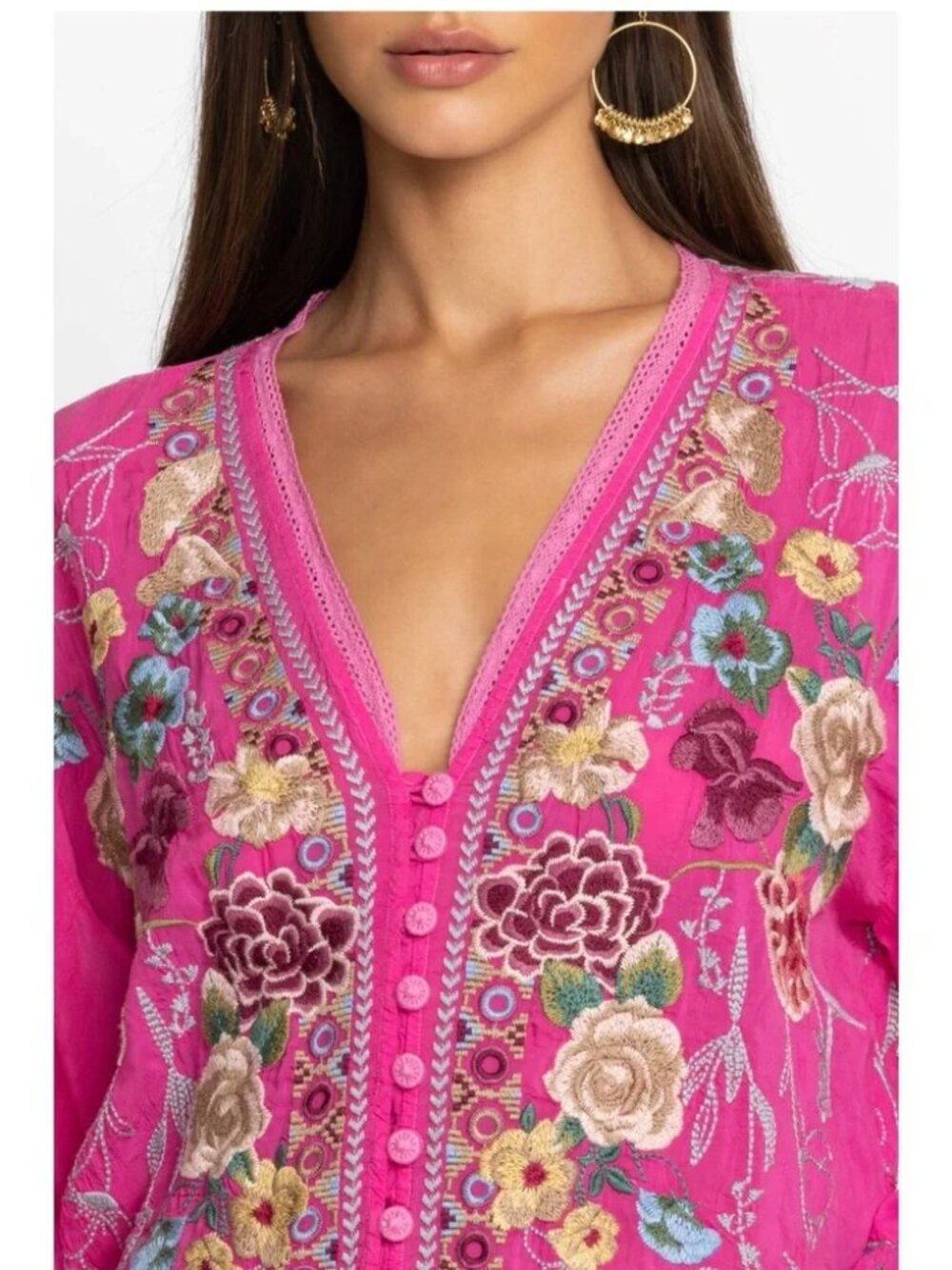 Johnny Was Embroidered Pratt Blouse Fushia M - Picture 3 of 16